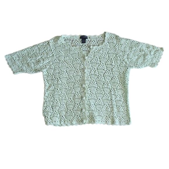 Bay Studio Crochet Knit Cardigan Sz XL Soft Sage Green Vintage Cottagecore Y2K - Picture 9 of 16